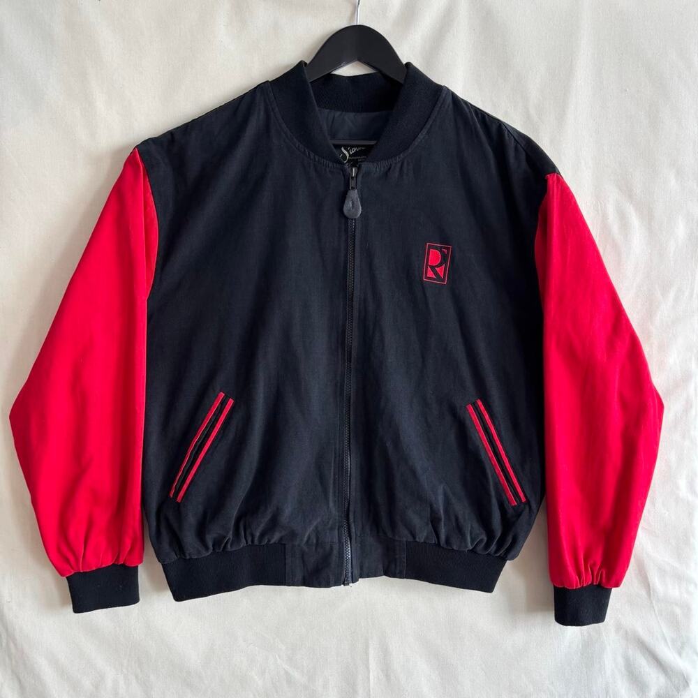 VTG 80s/90s Revlon Professional Promo Bomber Utility Jacket Black Red - Size M